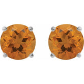 Platinum 8 mm Natural Citrine Stud Earrings